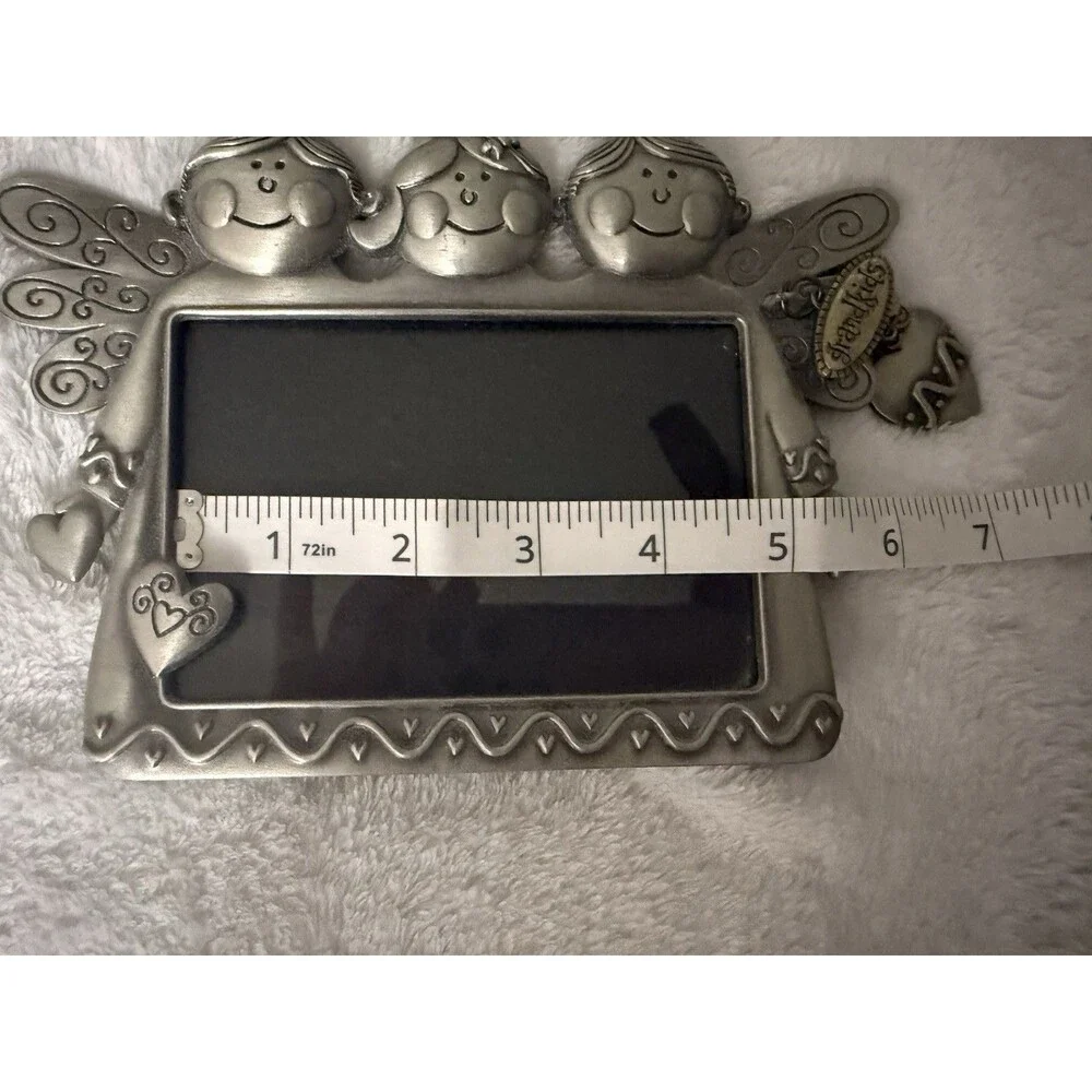 Grandkids Metal Picture Frame 4x6 Silver Tone Cute Kids Hearts Charm